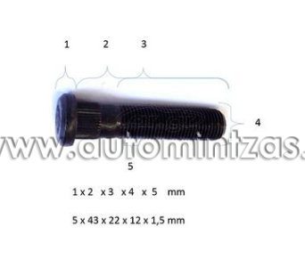 Μπουλόνι τροχών κοντό NISSAN D22, ΜΗΚΟΣ 37mm, ΚΑΡΕ 13mm, 170503A